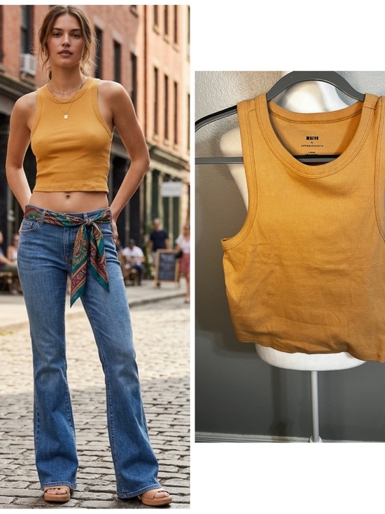 Maeve Tops - The Blair Baby Tee by Maeve Brown Light Sleeveless Cropped Racerback Large